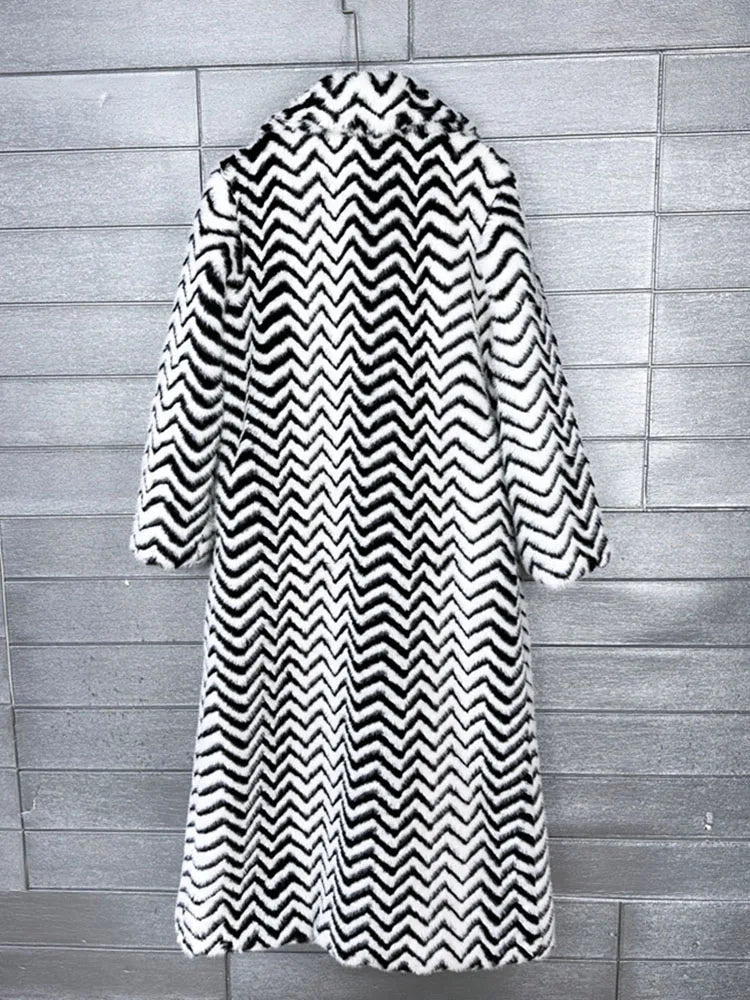 Long Women Faux Fur Coat Luxury Lapel Thick Warm Black White Striped Women Jacket Winter Clothes Women - American ThistleLong Women Faux Fur Coat Luxury Lapel Thick Warm Black White Striped Women Jacket Winter Clothes Women