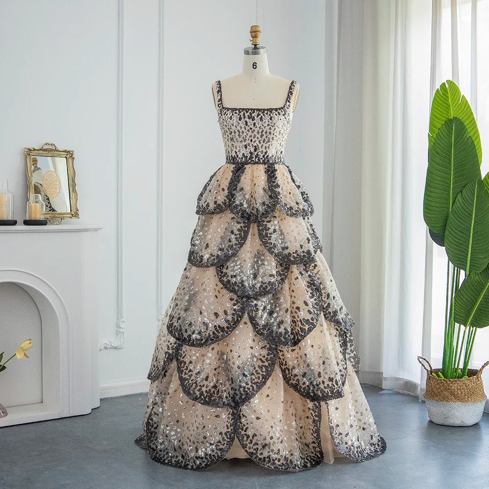 Luxury Ball Gown Evening Dress Sparkly Sequin Tiered Ruffles Elegant - American Thistle Luxury Ball Gown Evening Dress Sparkly Sequin Tiered Ruffles Elegant
