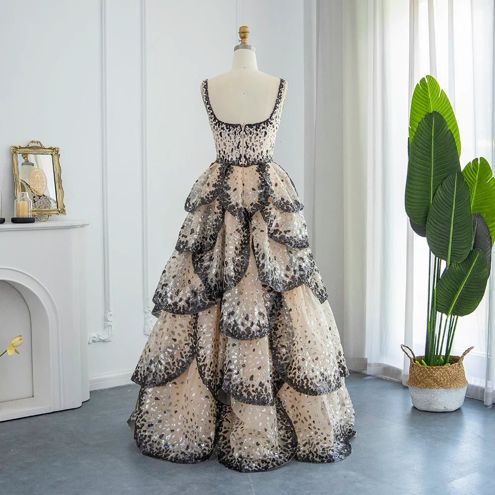 Luxury Ball Gown Evening Dress Sparkly Sequin Tiered Ruffles Elegant - American Thistle Luxury Ball Gown Evening Dress Sparkly Sequin Tiered Ruffles Elegant