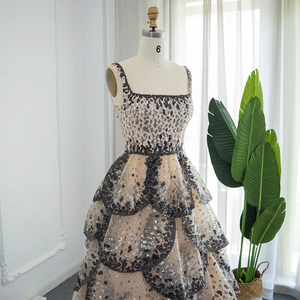 Luxury Ball Gown Evening Dress Sparkly Sequin Tiered Ruffles Elegant - American Thistle Luxury Ball Gown Evening Dress Sparkly Sequin Tiered Ruffles Elegant
