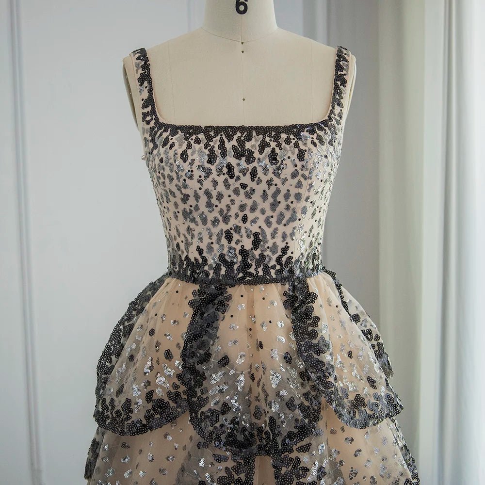 Luxury Ball Gown Evening Dress Sparkly Sequin Tiered Ruffles Elegant - American Thistle Luxury Ball Gown Evening Dress Sparkly Sequin Tiered Ruffles Elegant