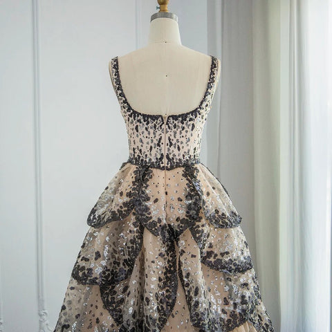 Luxury Ball Gown Evening Dress Sparkly Sequin Tiered Ruffles Elegant - American Thistle Luxury Ball Gown Evening Dress Sparkly Sequin Tiered Ruffles Elegant