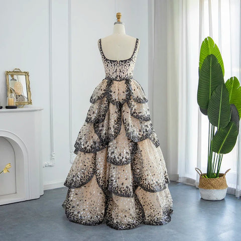 Luxury Ball Gown Evening Dress Sparkly Sequin Tiered Ruffles Elegant - American Thistle Luxury Ball Gown Evening Dress Sparkly Sequin Tiered Ruffles Elegant