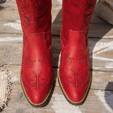 Mid - calf Embroider Modern Boots Mid Heel Square Heel 2025 Fashion Shoes Female Slip - on Pointed Toe Ethnic Women's Boots - American ThistleMid - calf Embroider Modern Boots Mid Heel Square Heel 2025 Fashion Shoes Female Slip - on Pointed Toe Ethnic Women's Boots