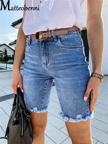 Middle Waist Fashion Casual Denim Shorts Women Streetwear Ripped Short Jeans - American Thistle Middle Waist Fashion Casual Denim Shorts Women Streetwear Ripped Short Jeans