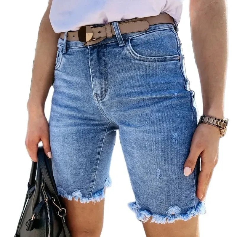Middle Waist Fashion Casual Denim Shorts Women Streetwear Ripped Short Jeans - American Thistle Middle Waist Fashion Casual Denim Shorts Women Streetwear Ripped Short Jeans