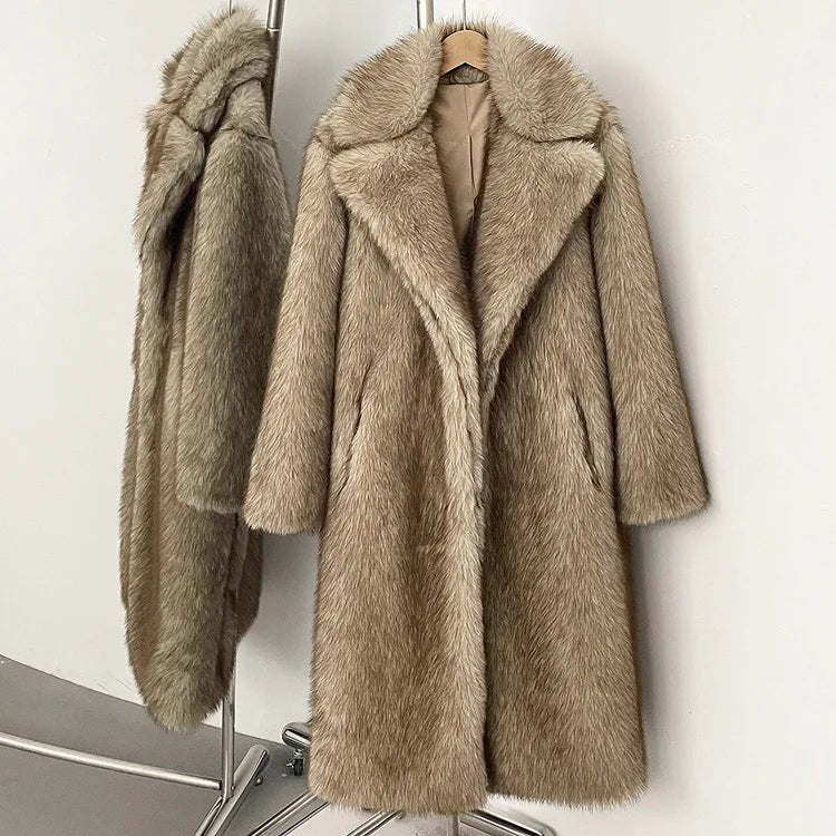 Mueyeruho 2025 Winter Women Faux Fur Jacket Coat Solid Khaki Long Sleeve Thick Warm Overcoat Outwear Fluffy Coat For Women - American Thistle Mueyeruho 2025 Winter Women Faux Fur Jacket Coat Solid Khaki Long Sleeve Thick Warm Overcoat Outwear Fluffy Coat For Women