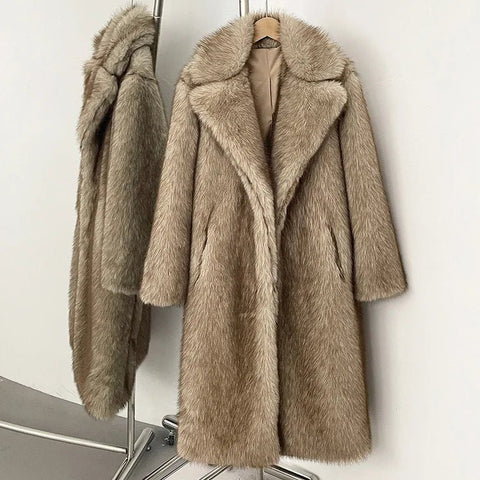 Mueyeruho 2025 Winter Women Faux Fur Jacket Coat Solid Khaki Long Sleeve Thick Warm Overcoat Outwear Fluffy Coat For Women - American Thistle Mueyeruho 2025 Winter Women Faux Fur Jacket Coat Solid Khaki Long Sleeve Thick Warm Overcoat Outwear Fluffy Coat For Women