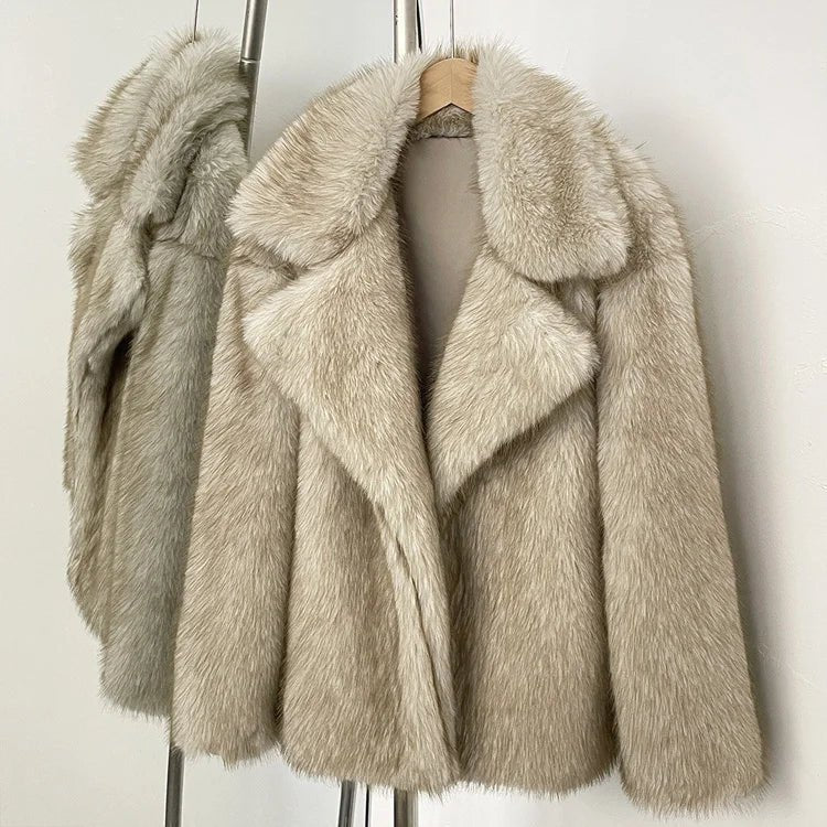 Mueyeruho 2025 Winter Women Faux Fur Jacket Coat Solid Khaki Long Sleeve Thick Warm Overcoat Outwear Fluffy Coat For Women - American Thistle Mueyeruho 2025 Winter Women Faux Fur Jacket Coat Solid Khaki Long Sleeve Thick Warm Overcoat Outwear Fluffy Coat For Women