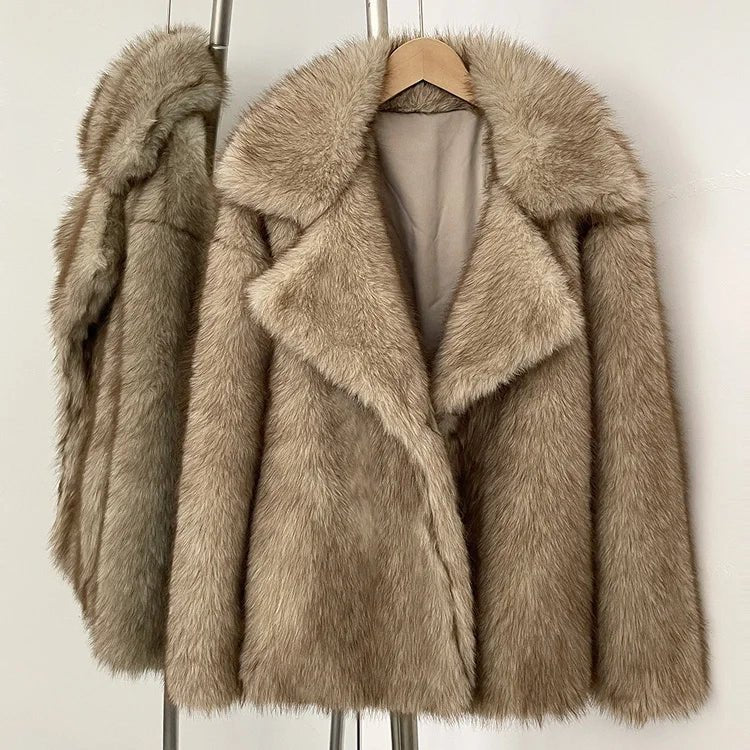 Mueyeruho 2025 Winter Women Faux Fur Jacket Coat Solid Khaki Long Sleeve Thick Warm Overcoat Outwear Fluffy Coat For Women - American Thistle Mueyeruho 2025 Winter Women Faux Fur Jacket Coat Solid Khaki Long Sleeve Thick Warm Overcoat Outwear Fluffy Coat For Women