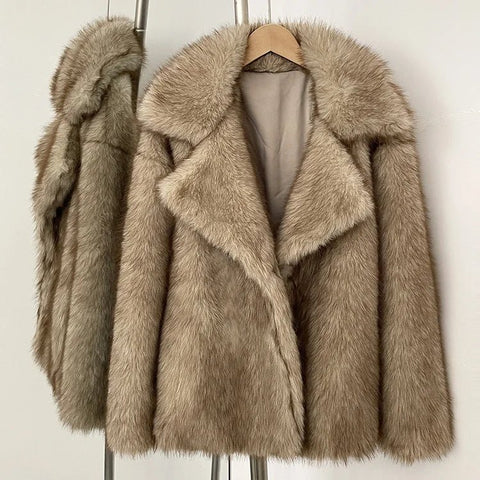 Mueyeruho 2025 Winter Women Faux Fur Jacket Coat Solid Khaki Long Sleeve Thick Warm Overcoat Outwear Fluffy Coat For Women - American Thistle Mueyeruho 2025 Winter Women Faux Fur Jacket Coat Solid Khaki Long Sleeve Thick Warm Overcoat Outwear Fluffy Coat For Women