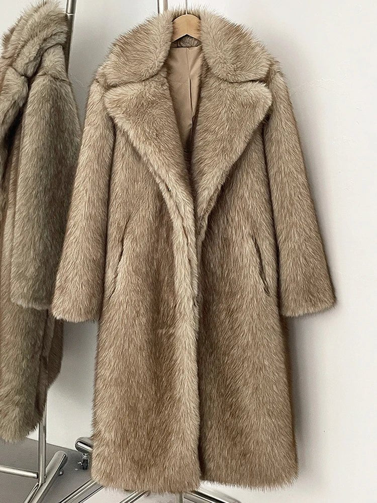 Mueyeruho 2025 Winter Women Faux Fur Jacket Coat Solid Khaki Long Sleeve Thick Warm Overcoat Outwear Fluffy Coat For Women - American Thistle Mueyeruho 2025 Winter Women Faux Fur Jacket Coat Solid Khaki Long Sleeve Thick Warm Overcoat Outwear Fluffy Coat For Women