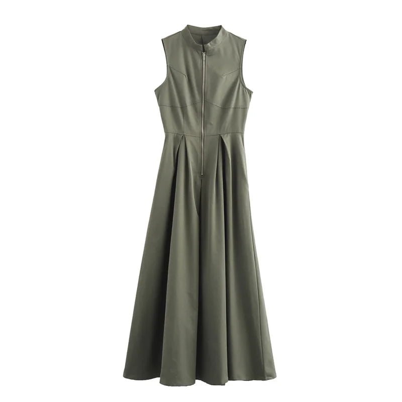 MUJER Zipper Long Dress Woman Pleated Sleeveless Bodycon Dress Summer Elegant Party Dresse - American Thistle MUJER Zipper Long Dress Woman Pleated Sleeveless Bodycon Dress Summer Elegant Party Dresse
