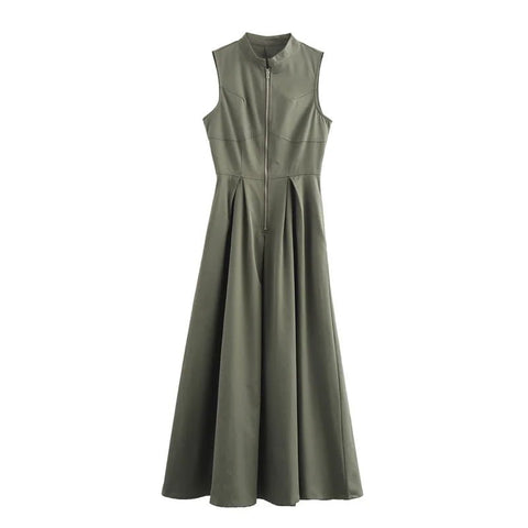 MUJER Zipper Long Dress Woman Pleated Sleeveless Bodycon Dress Summer Elegant Party Dresse - American Thistle MUJER Zipper Long Dress Woman Pleated Sleeveless Bodycon Dress Summer Elegant Party Dresse