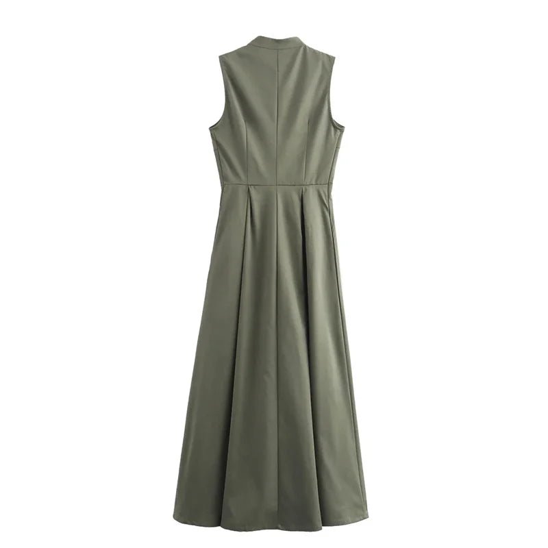 MUJER Zipper Long Dress Woman Pleated Sleeveless Bodycon Dress Summer Elegant Party Dresse - American Thistle MUJER Zipper Long Dress Woman Pleated Sleeveless Bodycon Dress Summer Elegant Party Dresse