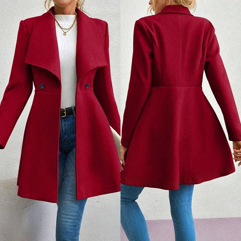 Muse Women's Coats Winter Solid Color Long Sleeve Lapel Button - Up Work Coats Red - American Thistle Muse Women's Coats Winter Solid Color Long Sleeve Lapel Button - Up Work Coats Red