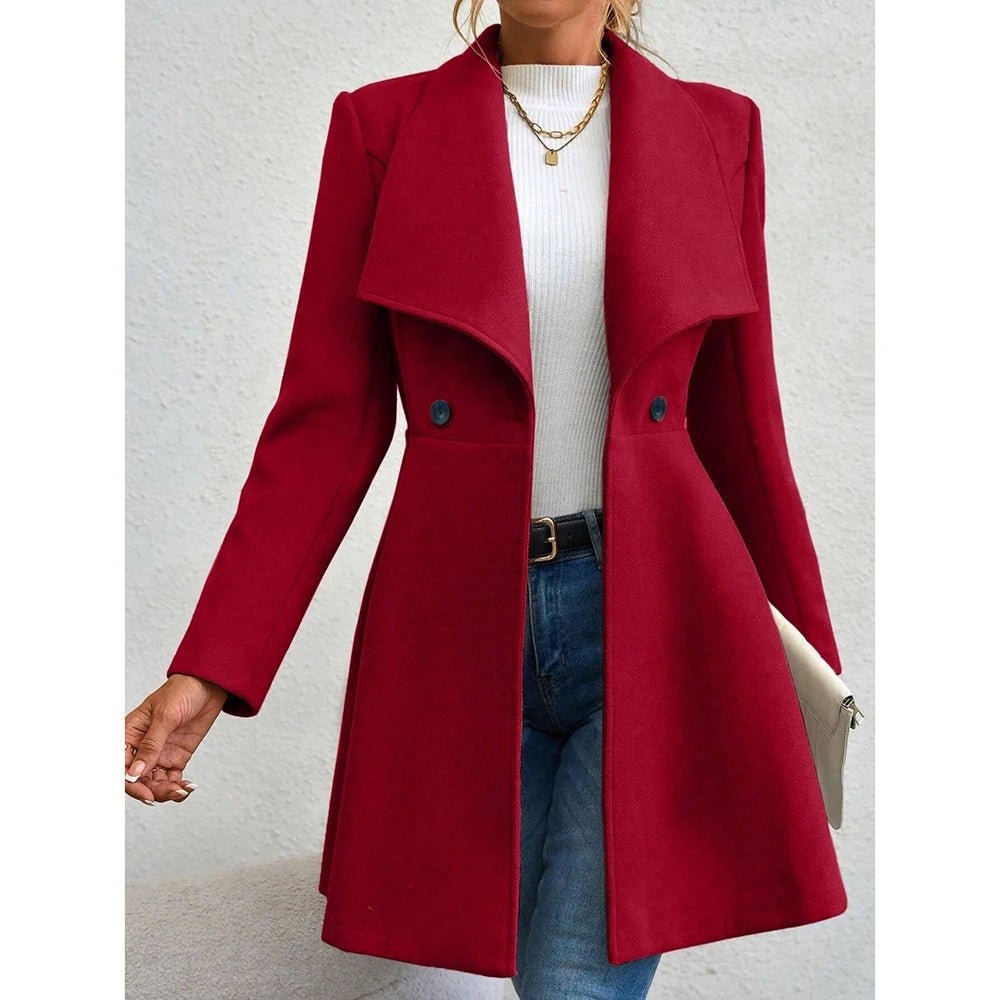 Muse Women's Coats Winter Solid Color Long Sleeve Lapel Button - Up Work Coats Red - American Thistle Muse Women's Coats Winter Solid Color Long Sleeve Lapel Button - Up Work Coats Red