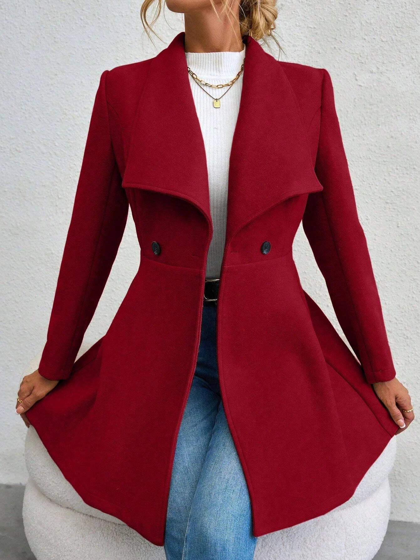 Muse Women's Coats Winter Solid Color Long Sleeve Lapel Button - Up Work Coats Red - American Thistle Muse Women's Coats Winter Solid Color Long Sleeve Lapel Button - Up Work Coats Red