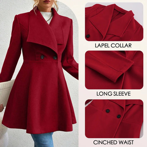 Muse Women's Coats Winter Solid Color Long Sleeve Lapel Button - Up Work Coats Red - American Thistle Muse Women's Coats Winter Solid Color Long Sleeve Lapel Button - Up Work Coats Red