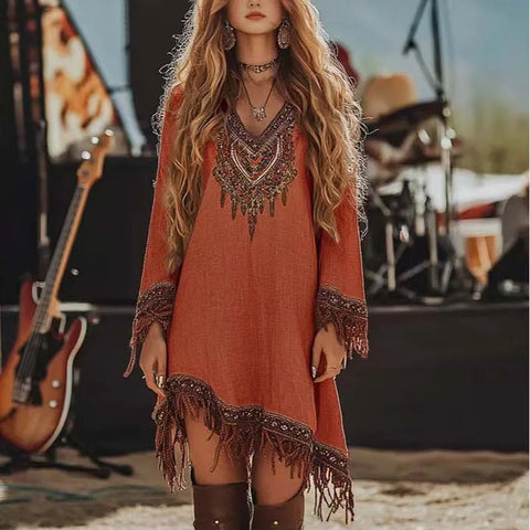 Music Festival Boho Rock Party Long - Sleeve Dresses Women with Tassel - American Thistle Music Festival Boho Rock Party Long - Sleeve Dresses Women with Tassel