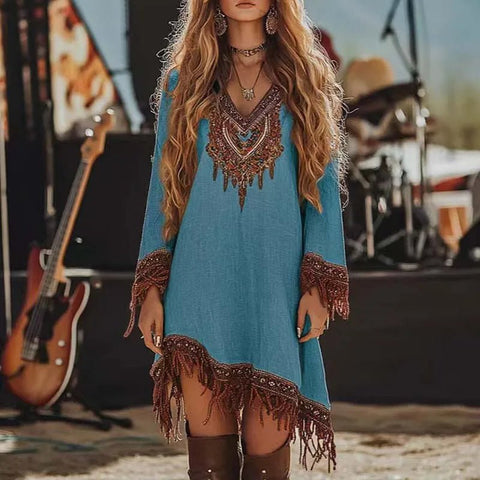 Music Festival Boho Rock Party Long - Sleeve Dresses Women with Tassel - American Thistle Music Festival Boho Rock Party Long - Sleeve Dresses Women with Tassel