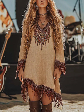 Music Festival Boho Rock Party Long - Sleeve Dresses Women with Tassel - American Thistle Music Festival Boho Rock Party Long - Sleeve Dresses Women with Tassel