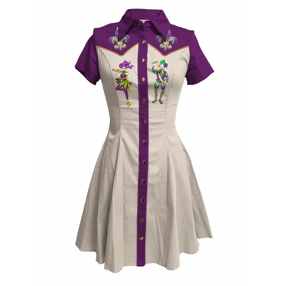 Music Love Guitar Rock Printed Western Cowgirl Dress Women Button - down Dress Short Sleeves 100% Cotton - American Thistle Music Love Guitar Rock Printed Western Cowgirl Dress Women Button - down Dress Short Sleeves 100% Cotton