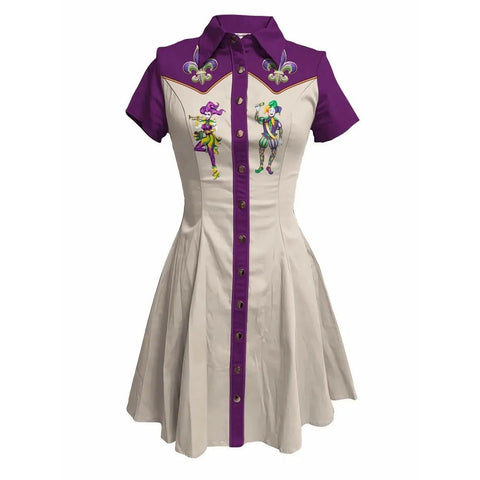 Music Love Guitar Rock Printed Western Cowgirl Dress Women Button - down Dress Short Sleeves 100% Cotton - American Thistle Music Love Guitar Rock Printed Western Cowgirl Dress Women Button - down Dress Short Sleeves 100% Cotton