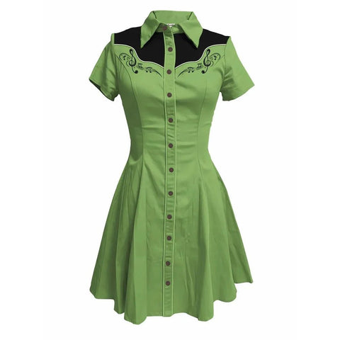 Music Love Guitar Rock Printed Western Cowgirl Dress Women Button - down Dress Short Sleeves 100% Cotton - American Thistle Music Love Guitar Rock Printed Western Cowgirl Dress Women Button - down Dress Short Sleeves 100% Cotton