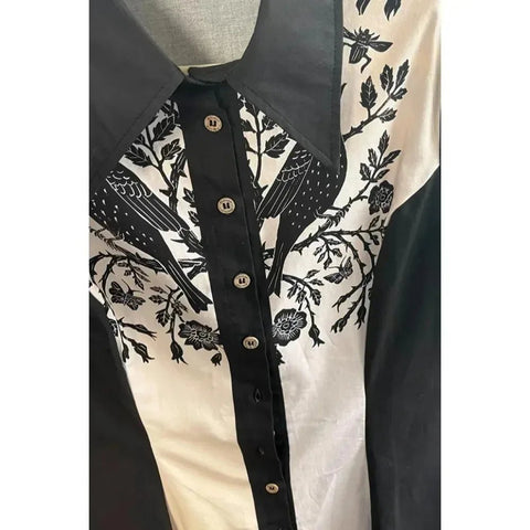 Music Love Guitar Rock Printed Western Cowgirl Dress Women Button - down Dress Short Sleeves 100% Cotton - American Thistle Music Love Guitar Rock Printed Western Cowgirl Dress Women Button - down Dress Short Sleeves 100% Cotton