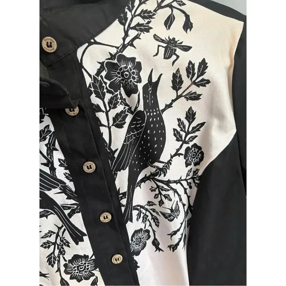 Music Love Guitar Rock Printed Western Cowgirl Dress Women Button - down Dress Short Sleeves 100% Cotton - American Thistle Music Love Guitar Rock Printed Western Cowgirl Dress Women Button - down Dress Short Sleeves 100% Cotton