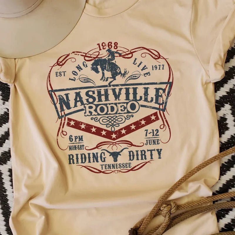 Nashville Rodeo Western Graphic Tee Shirt Women's Vintage Cowgirl Tennessee Country Music T-Shirt - American Thistle Nashville Rodeo Western Graphic Tee Shirt Women's Vintage Cowgirl Tennessee Country Music T-Shirt