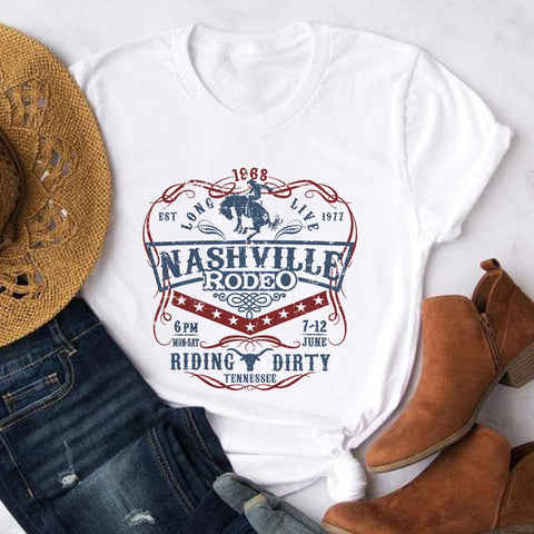 Nashville Rodeo Western Graphic Tee Shirt Women's Vintage Cowgirl Tennessee Country Music T-Shirt - American Thistle Nashville Rodeo Western Graphic Tee Shirt Women's Vintage Cowgirl Tennessee Country Music T-Shirt
