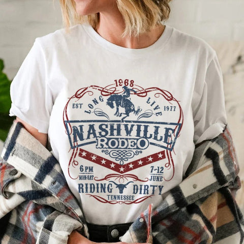 Nashville Rodeo Western Graphic Tee Shirt Women's Vintage Cowgirl Tennessee Country Music T-Shirt - American Thistle Nashville Rodeo Western Graphic Tee Shirt Women's Vintage Cowgirl Tennessee Country Music T-Shirt