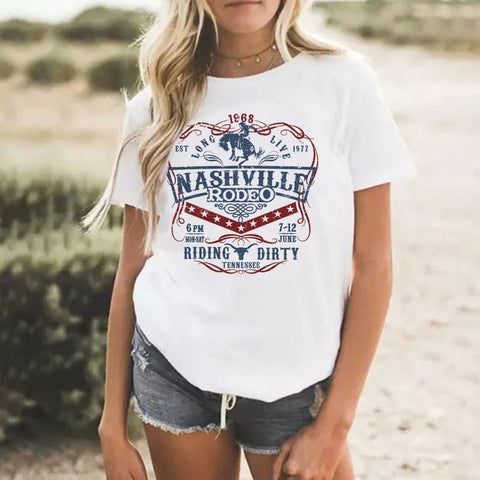 Nashville Rodeo Western Graphic Tee Shirt Women's Vintage Cowgirl Tennessee Country Music T-Shirt - American Thistle Nashville Rodeo Western Graphic Tee Shirt Women's Vintage Cowgirl Tennessee Country Music T-Shirt