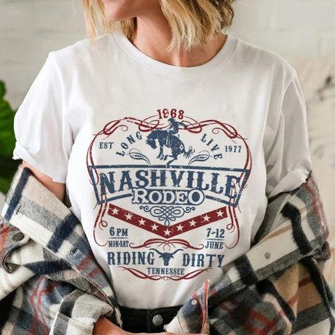 Nashville Rodeo Western Graphic Tee Shirt Women's Vintage Cowgirl Tennessee Country Music T-Shirt - American Thistle Nashville Rodeo Western Graphic Tee Shirt Women's Vintage Cowgirl Tennessee Country Music T-Shirt