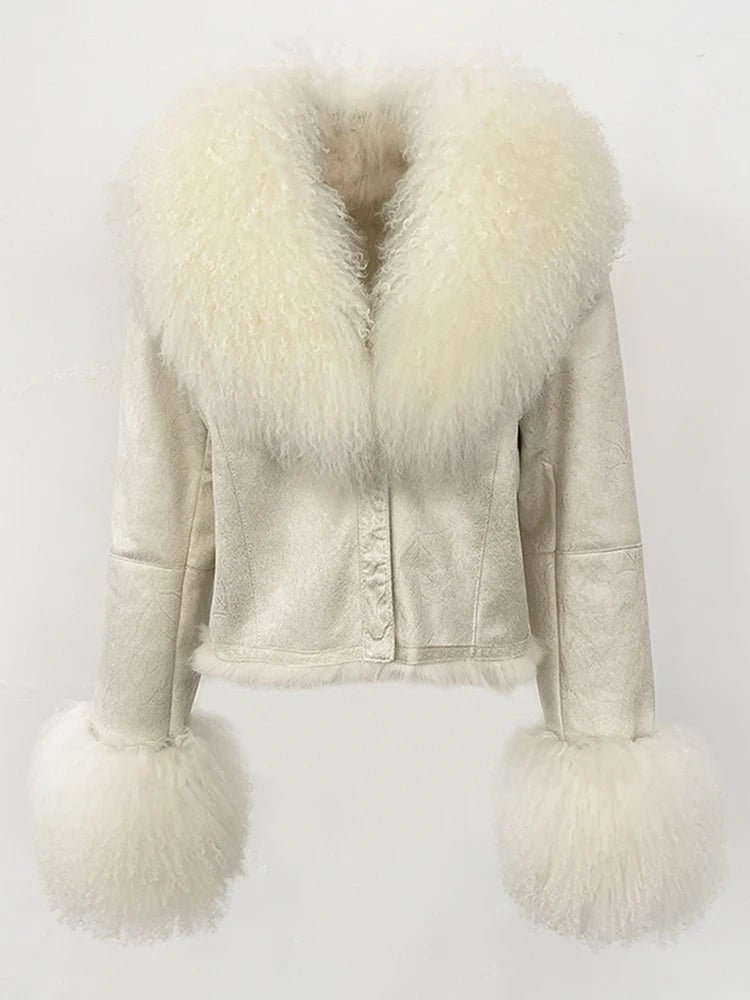 Natural Mongolia Real Sheep /Rabbit Faux Fur Coat Female Autumn Winter Suede Jacket Women Fashion Short Warm - American Thistle Natural Mongolia Real Sheep /Rabbit Faux Fur Coat Female Autumn Winter Suede Jacket Women Fashion Short Warm