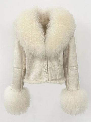 Natural Mongolia Real Sheep /Rabbit Faux Fur Coat Female Autumn Winter Suede Jacket Women Fashion Short Warm - American Thistle Natural Mongolia Real Sheep /Rabbit Faux Fur Coat Female Autumn Winter Suede Jacket Women Fashion Short Warm