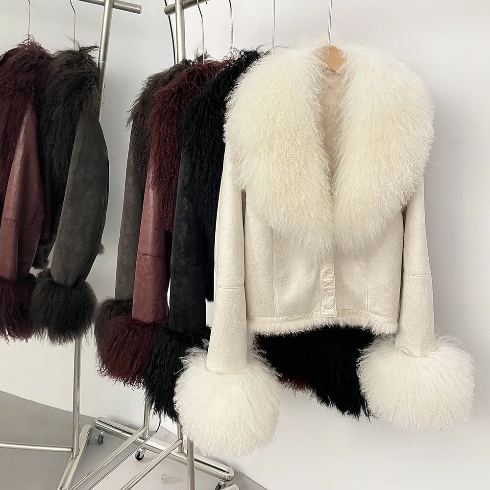 Natural Mongolia Real Sheep /Rabbit Faux Fur Coat Female Autumn Winter Suede Jacket Women Fashion Short Warm - American Thistle Natural Mongolia Real Sheep /Rabbit Faux Fur Coat Female Autumn Winter Suede Jacket Women Fashion Short Warm