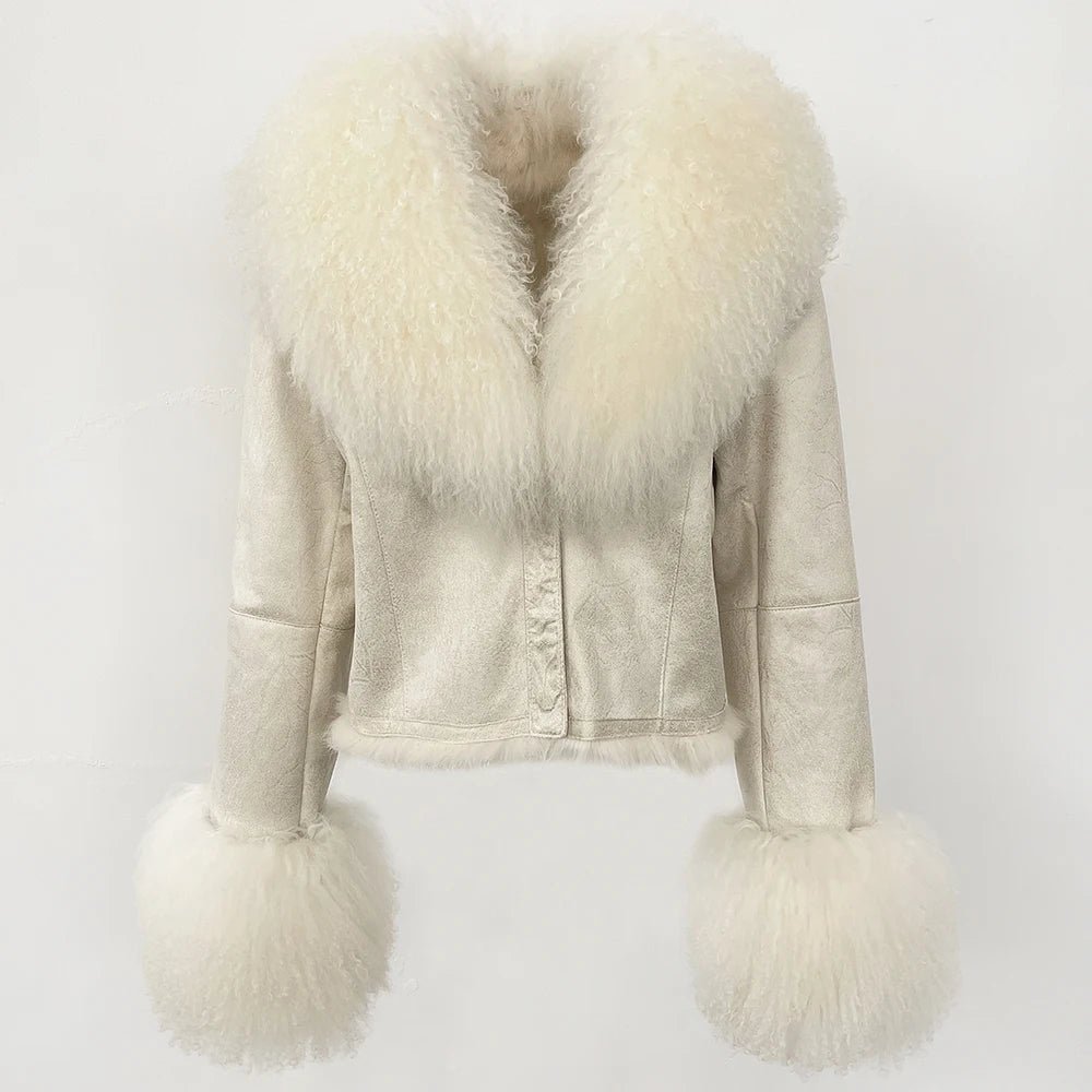Natural Mongolia Real Sheep /Rabbit Faux Fur Coat Female Autumn Winter Suede Jacket Women Fashion Short Warm - American Thistle Natural Mongolia Real Sheep /Rabbit Faux Fur Coat Female Autumn Winter Suede Jacket Women Fashion Short Warm