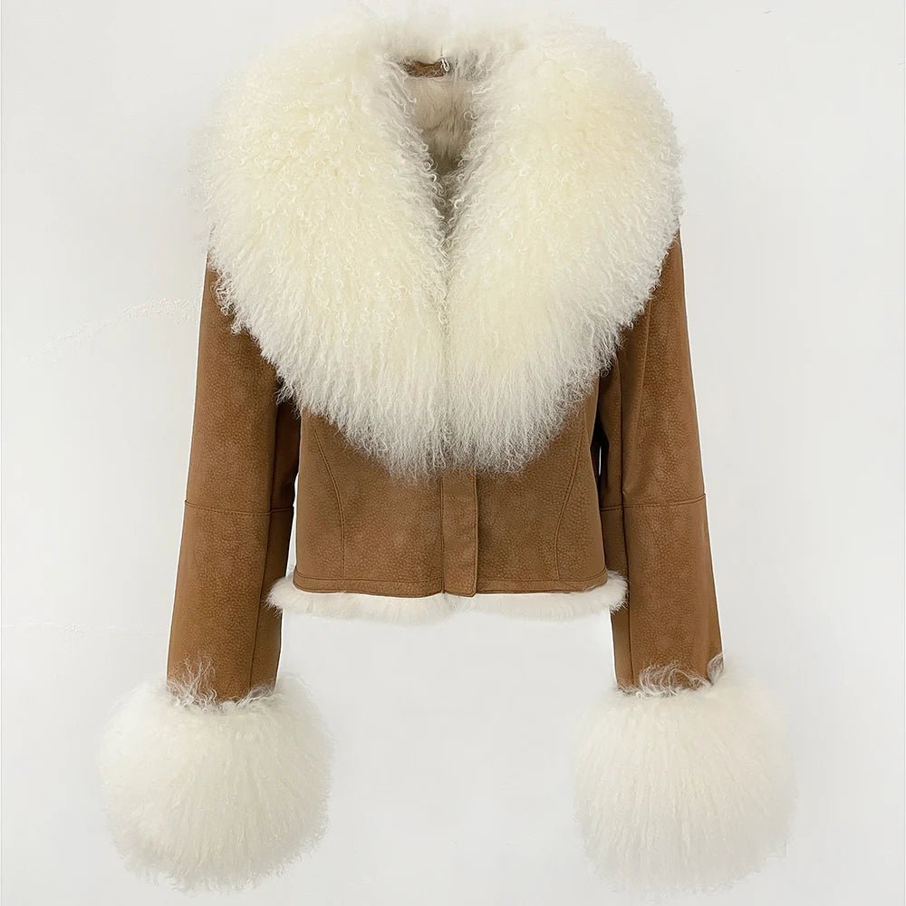 Natural Mongolia Real Sheep /Rabbit Faux Fur Coat Female Autumn Winter Suede Jacket Women Fashion Short Warm - American Thistle Natural Mongolia Real Sheep /Rabbit Faux Fur Coat Female Autumn Winter Suede Jacket Women Fashion Short Warm