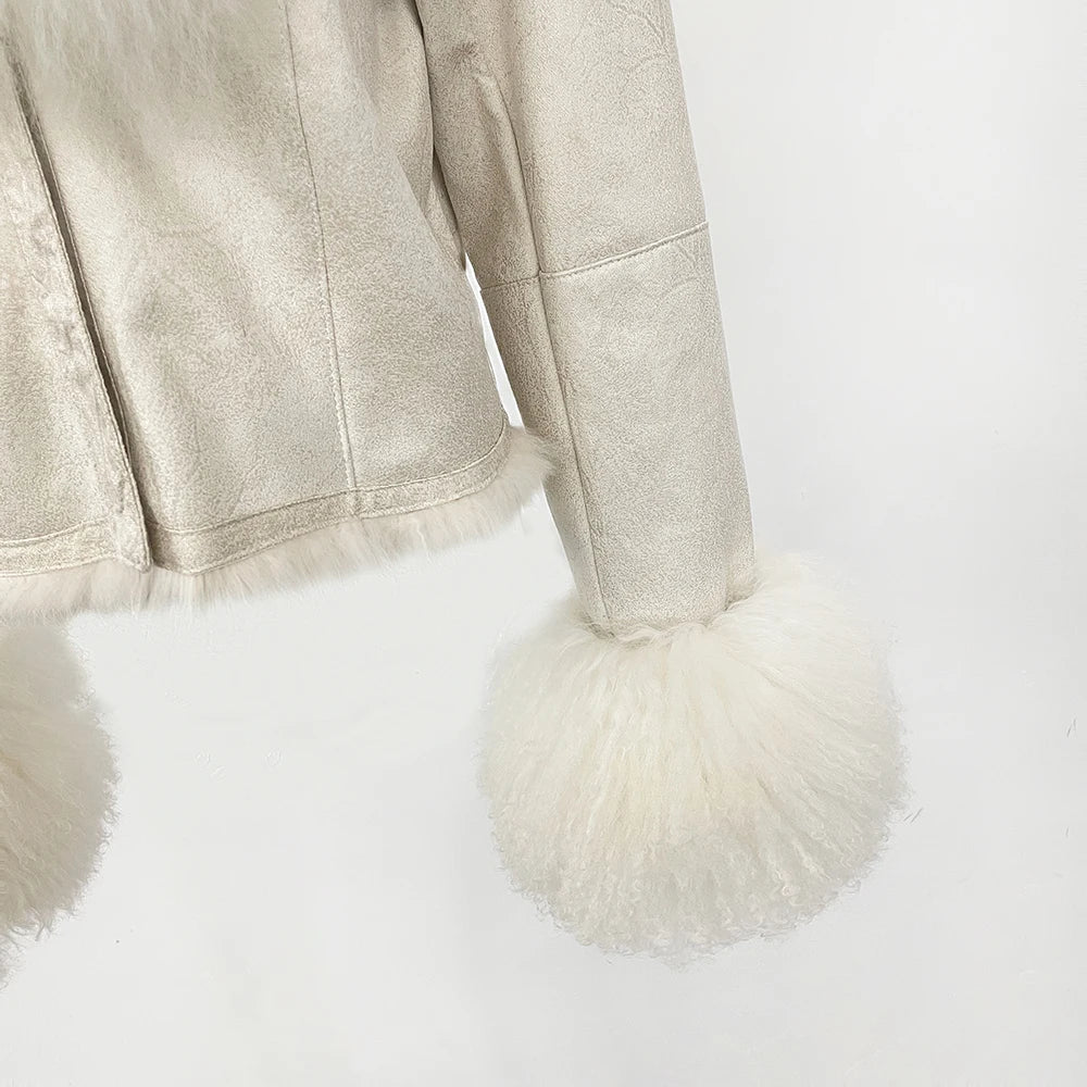 Natural Mongolia Real Sheep /Rabbit Faux Fur Coat Female Autumn Winter Suede Jacket Women Fashion Short Warm - American Thistle Natural Mongolia Real Sheep /Rabbit Faux Fur Coat Female Autumn Winter Suede Jacket Women Fashion Short Warm