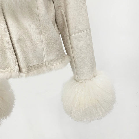 Natural Mongolia Real Sheep /Rabbit Faux Fur Coat Female Autumn Winter Suede Jacket Women Fashion Short Warm - American Thistle Natural Mongolia Real Sheep /Rabbit Faux Fur Coat Female Autumn Winter Suede Jacket Women Fashion Short Warm