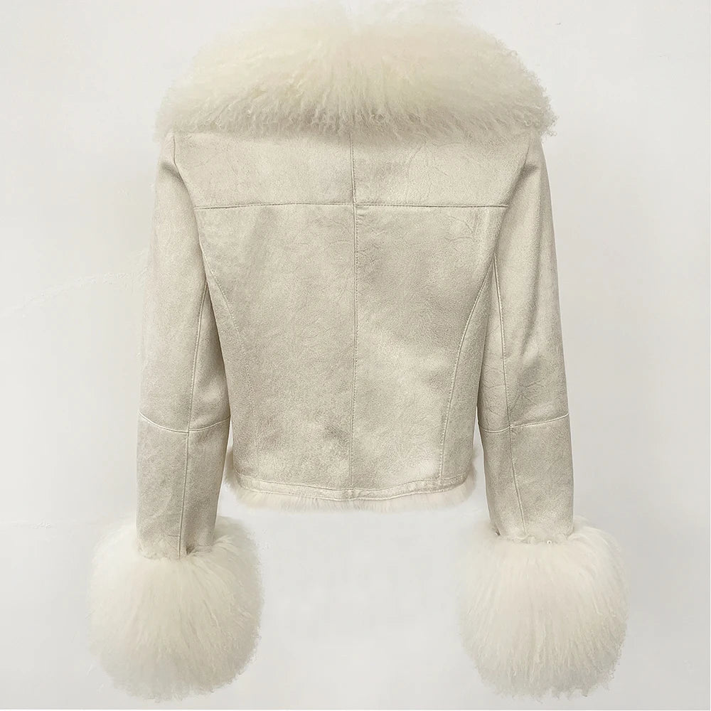 Natural Mongolia Real Sheep /Rabbit Faux Fur Coat Female Autumn Winter Suede Jacket Women Fashion Short Warm - American Thistle Natural Mongolia Real Sheep /Rabbit Faux Fur Coat Female Autumn Winter Suede Jacket Women Fashion Short Warm