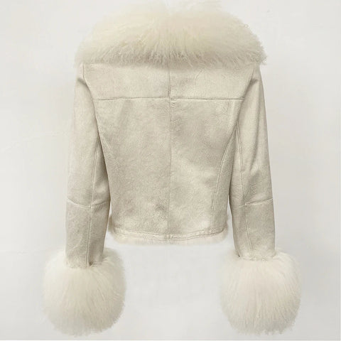 Natural Mongolia Real Sheep /Rabbit Faux Fur Coat Female Autumn Winter Suede Jacket Women Fashion Short Warm - American Thistle Natural Mongolia Real Sheep /Rabbit Faux Fur Coat Female Autumn Winter Suede Jacket Women Fashion Short Warm