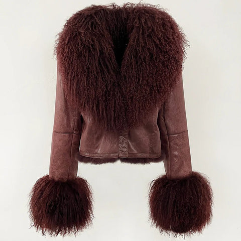 Natural Mongolia Real Sheep /Rabbit Faux Fur Coat Female Autumn Winter Suede Jacket Women Fashion Short Warm - American Thistle Natural Mongolia Real Sheep /Rabbit Faux Fur Coat Female Autumn Winter Suede Jacket Women Fashion Short Warm