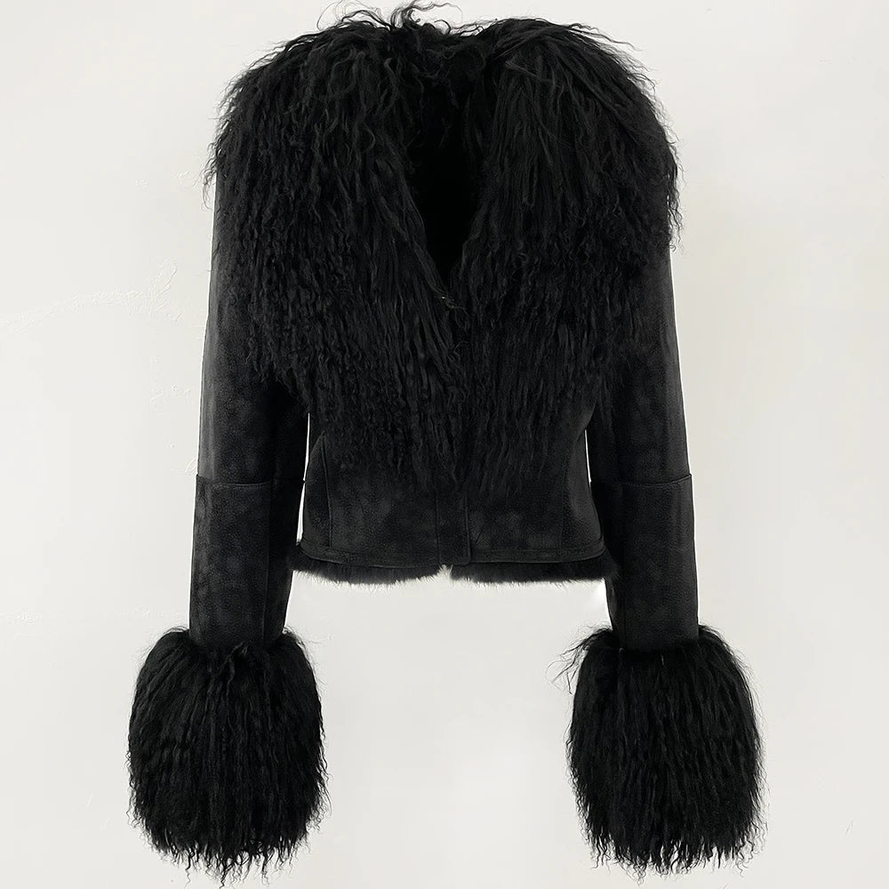 Natural Mongolia Real Sheep /Rabbit Faux Fur Coat Female Autumn Winter Suede Jacket Women Fashion Short Warm - American Thistle Natural Mongolia Real Sheep /Rabbit Faux Fur Coat Female Autumn Winter Suede Jacket Women Fashion Short Warm