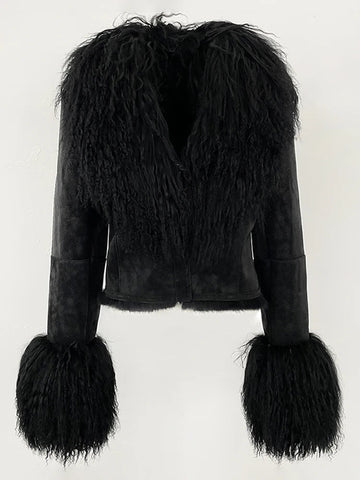 Natural Mongolia Real Sheep /Rabbit Faux Fur Coat Female Autumn Winter Suede Jacket Women Fashion Short Warm - American Thistle Natural Mongolia Real Sheep /Rabbit Faux Fur Coat Female Autumn Winter Suede Jacket Women Fashion Short Warm