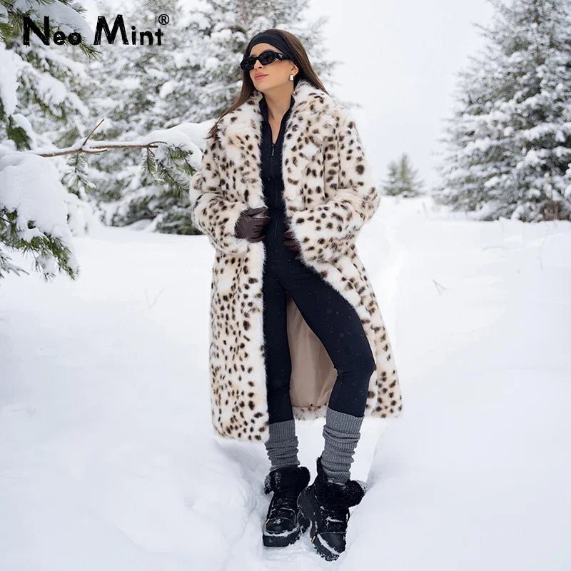 Neo Mint Luxury Maxi Long White Leopard Belted Faux Fur Winter Coat Women Winter Overcoat - American Thistle Neo Mint Luxury Maxi Long White Leopard Belted Faux Fur Winter Coat Women Winter Overcoat