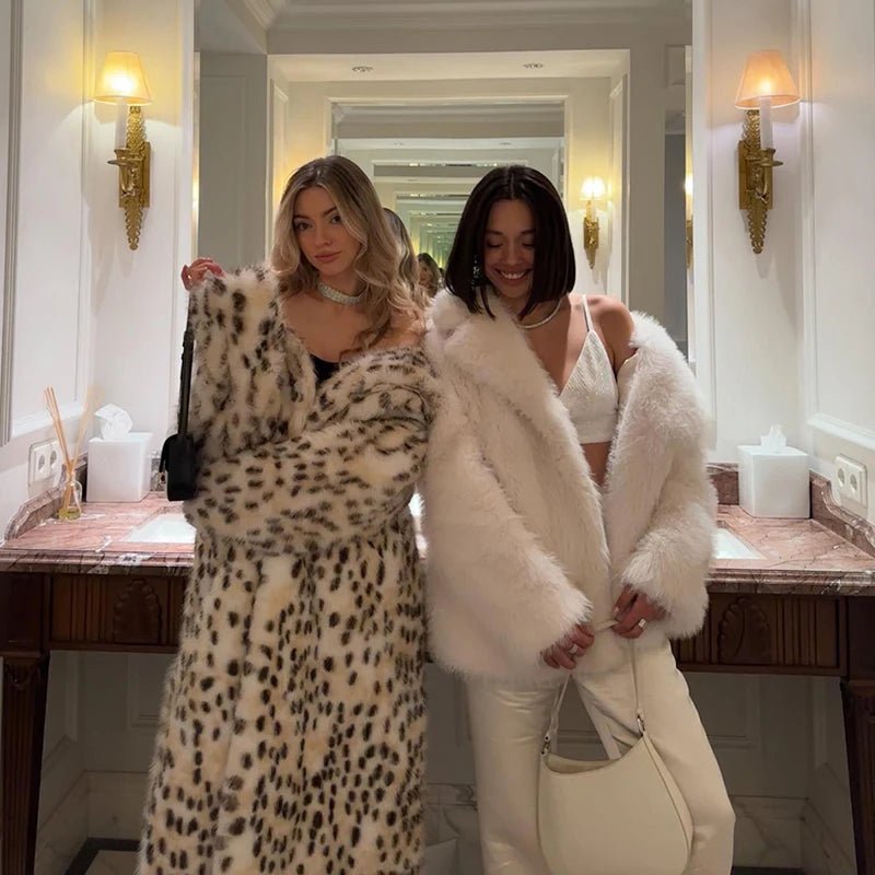 Neo Mint Luxury Maxi Long White Leopard Belted Faux Fur Winter Coat Women Winter Overcoat - American Thistle Neo Mint Luxury Maxi Long White Leopard Belted Faux Fur Winter Coat Women Winter Overcoat